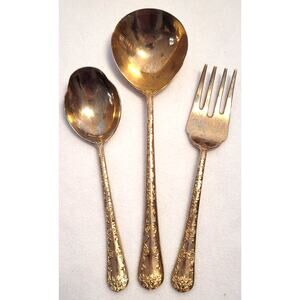 Vtg 90s Wm Rogers Enchanted Rose Gold Electroplate 3 Piece Serving Hostess Set